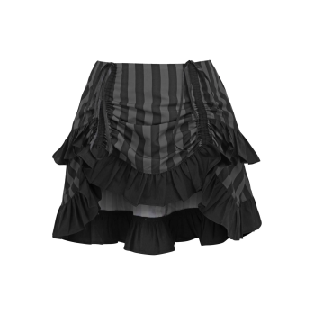 Black and Gray Striped High Low Skirt