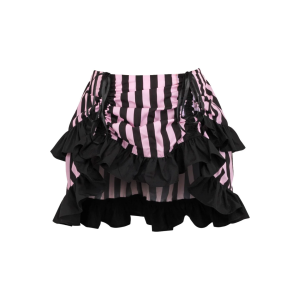 Black and Pink Striped High Low Skirt