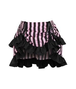 Black and Pink Striped High Low Skirt