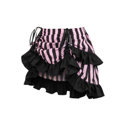 Black and Pink Striped High Low Skirt