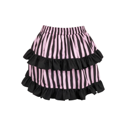 Black and Pink Striped High Low Skirt