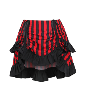 Black and Red Striped High Low Skirt