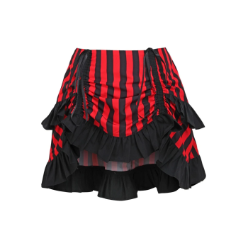 Black and Red Striped High Low Skirt