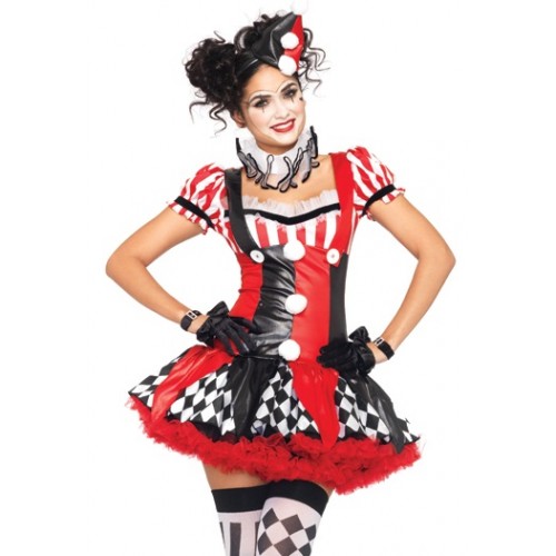 Black and Red Harlequin Clown Womens Costume Set by Leg Avenue