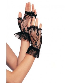 Ruffled Lace Wrist Length Fingerless Gloves