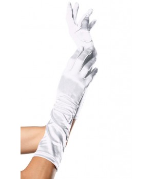 White Satin Elbow Length Gloves