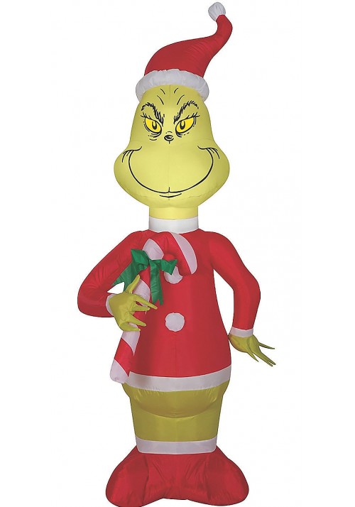 Grinch Santa with Candy Cane - LED Outdoor Christmas Yard Decor