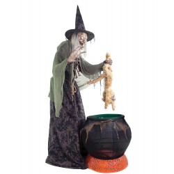 Cauldron Cat-Tastrophe Animated Witch Decoration