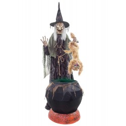 Cauldron Cat-Tastrophe Animated Witch Decoration