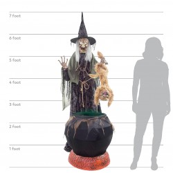 Cauldron Cat-Tastrophe Animated Witch Decoration