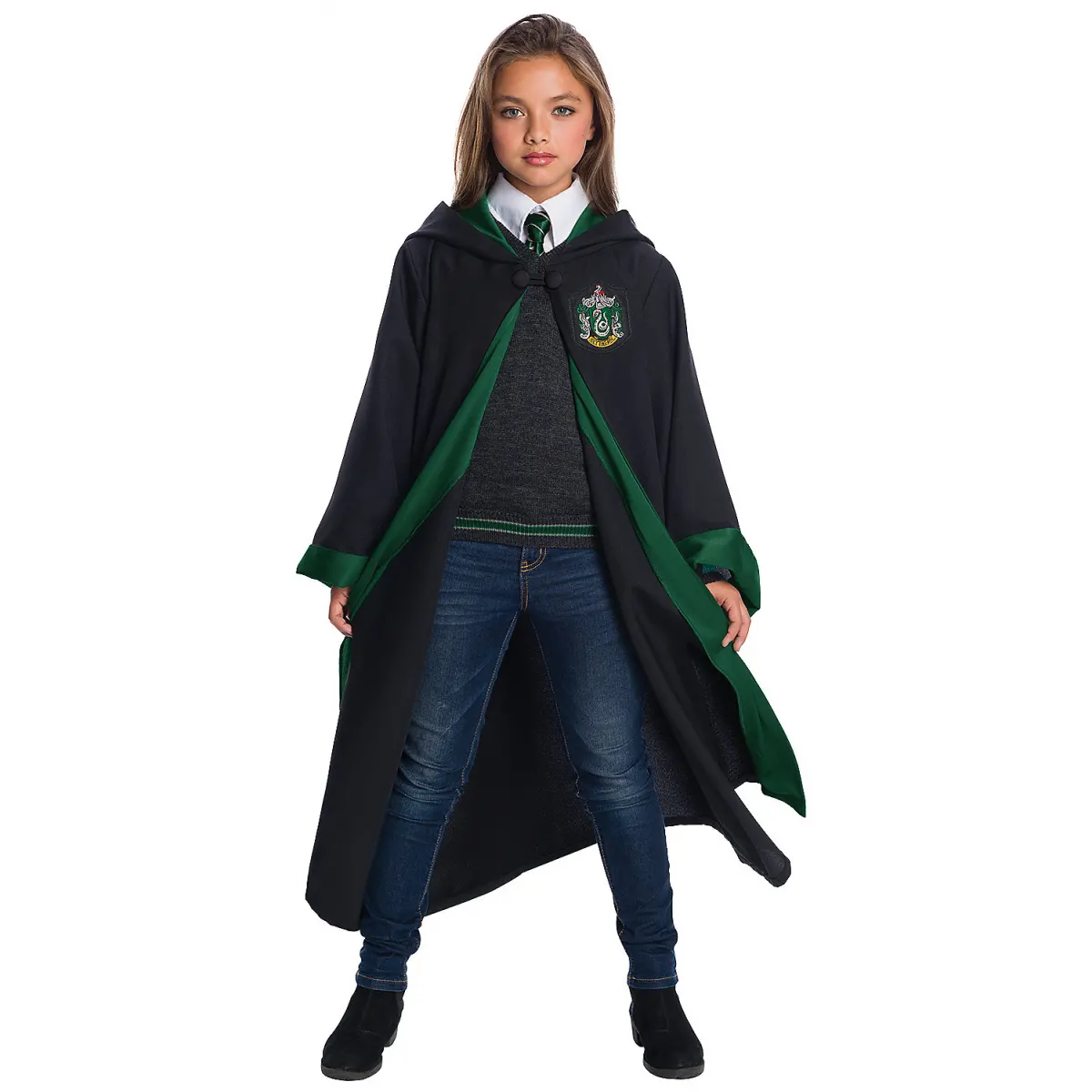 Harry Potter Deluxe Kids Slytherin Costume Kit | Unisex Wizard Robe Large