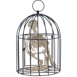 Skeleton Crow in Cage Creepy Prop