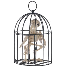 Skeleton Crow in Cage Creepy Prop