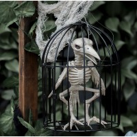 Skeleton Crow in Cage Creepy Prop