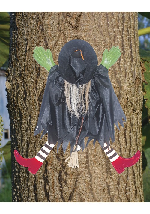 Witch Crashing into Tree Halloween Decoration