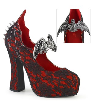 Demon Bat Red and Black Lace Mary Jane Pumps