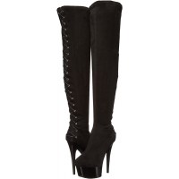 Fare Black Velvet Platform Thigh High Boots for Women