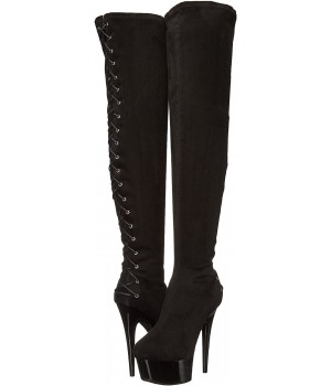 Fare Black Velvet Platform Thigh High Boots for Women