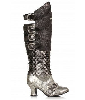 Snake Buckled Snakeskin Boots for Women in Pewter