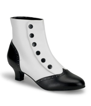 Flora Womens Black and White Spats Victorian Ankle Boots