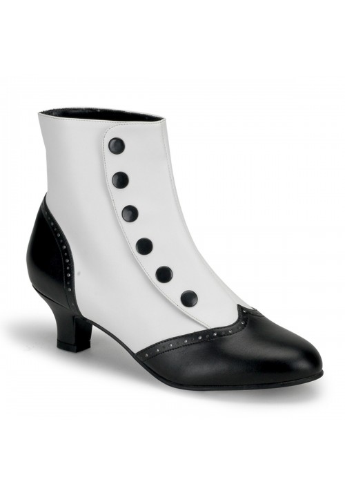 Flora Womens Black and White Spats Victorian Ankle Boots