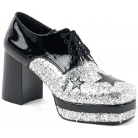 Glamrock 1970s Platform Shoes in Black and Silver